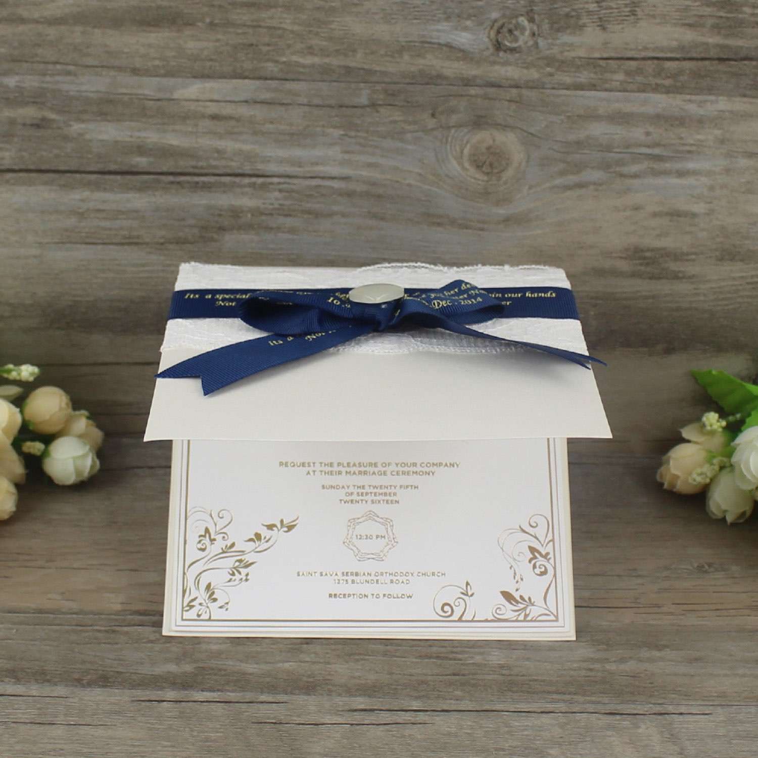 Lace Greeting Card with Butterfly Bow Decoration Foiling Invitation Customized 